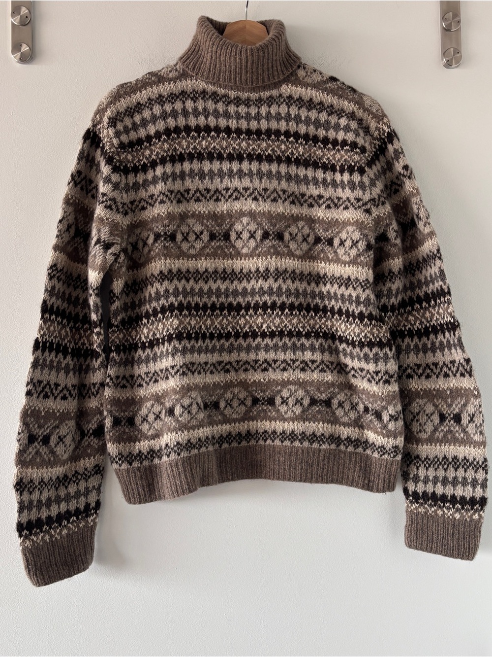 Vintage Polo Ralph Lauren Hand Knit Fair Isle Wool Silk Turtleneck Sweater